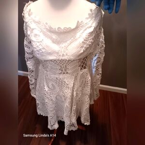 Elegant White Lace Dress High Low Midi